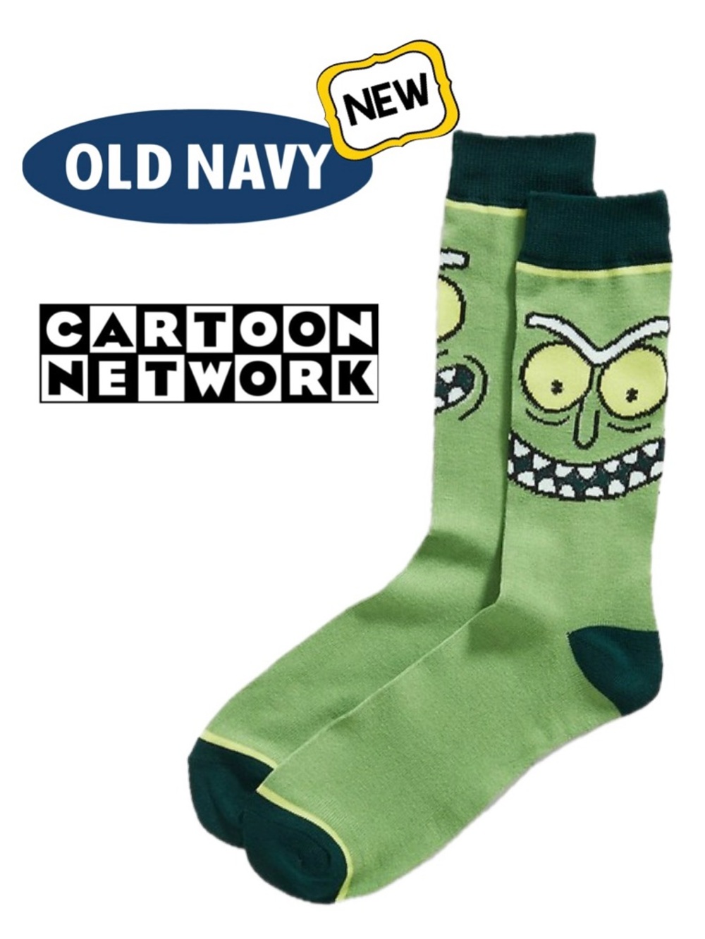 New CARTOON NETWORK Pickle Rick and Morty Socks Old Navy Men 10-13 Shoe 8-12 NWT